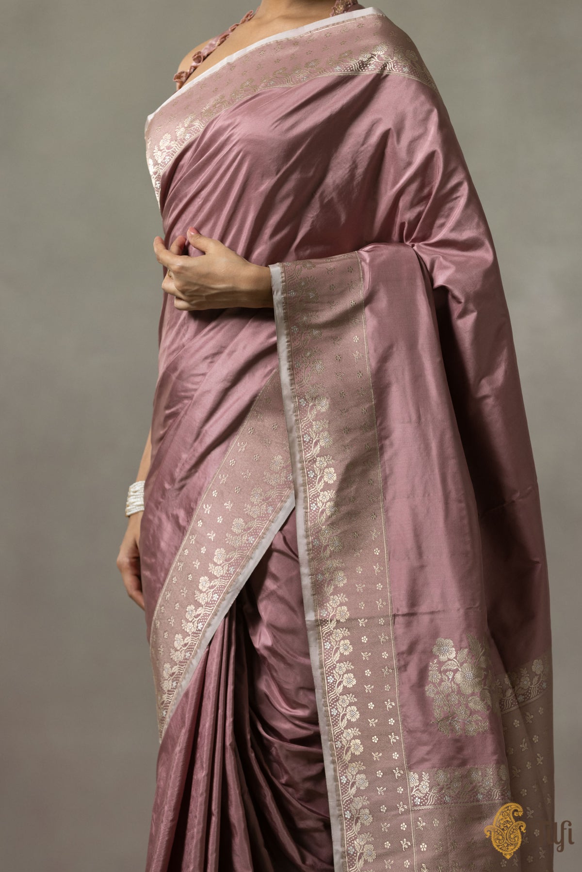 &#39;Isabelle&#39; Old Rose Pink Pure Katan Silk Banarasi Handloom Saree