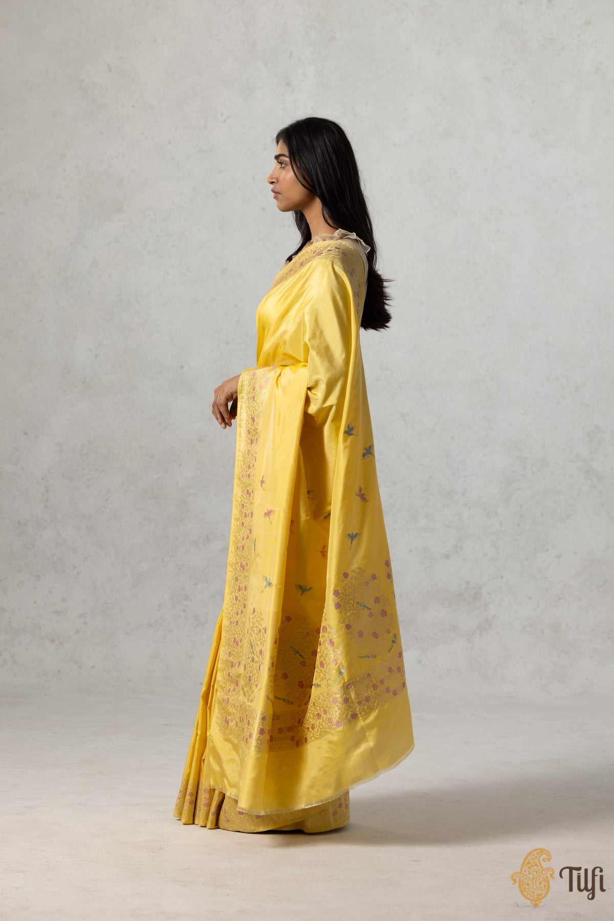 &#39;Sweet Osmanthus&#39; Yellow Pure Katan Silk Banarasi Saree