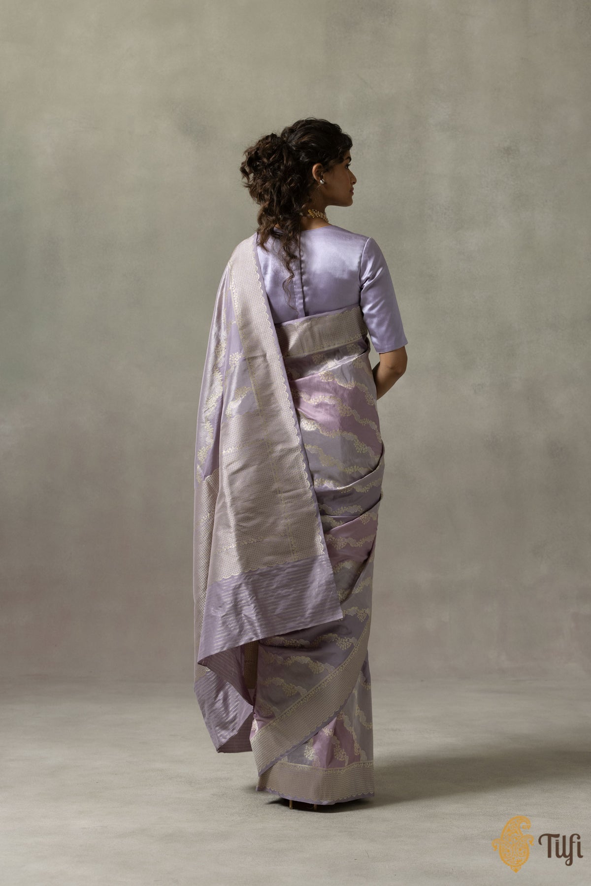 &#39;Gabrielle&#39; Lilac Rangkat Pure Katan and Tissue Silk Banarasi Handloom Saree