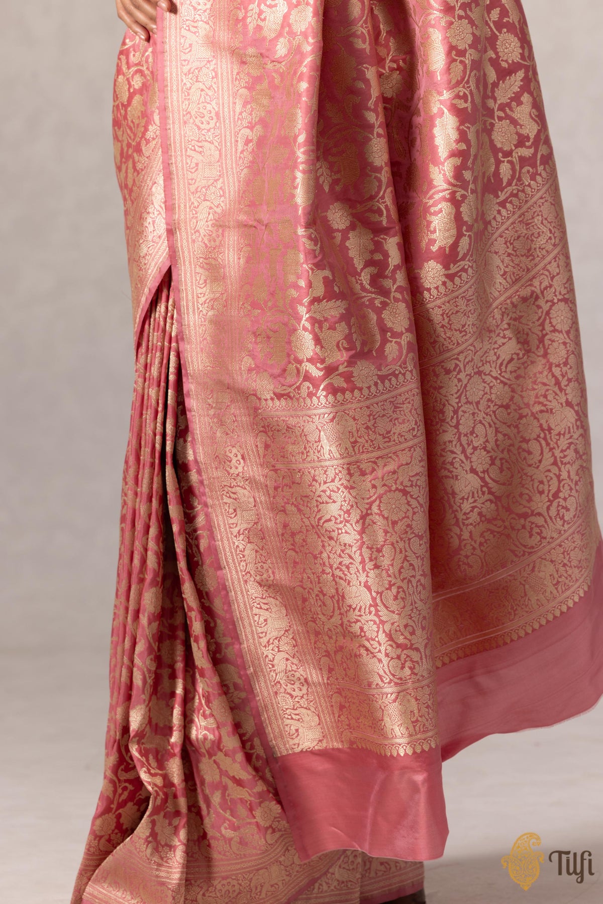 Pre-Order: Soft Pink Pure Katan Silk Banarasi Shikargah Handloom Saree
