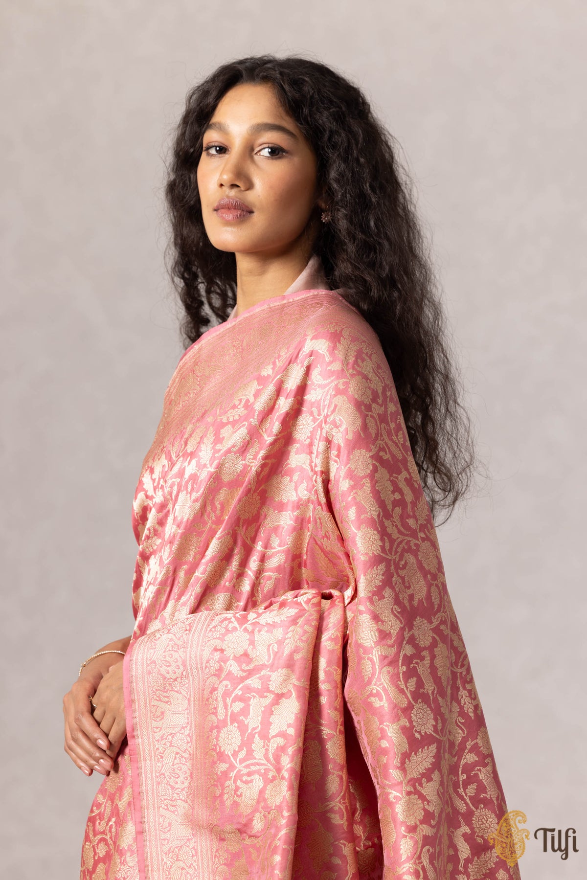 Pre-Order: Soft Pink Pure Katan Silk Banarasi Shikargah Handloom Saree