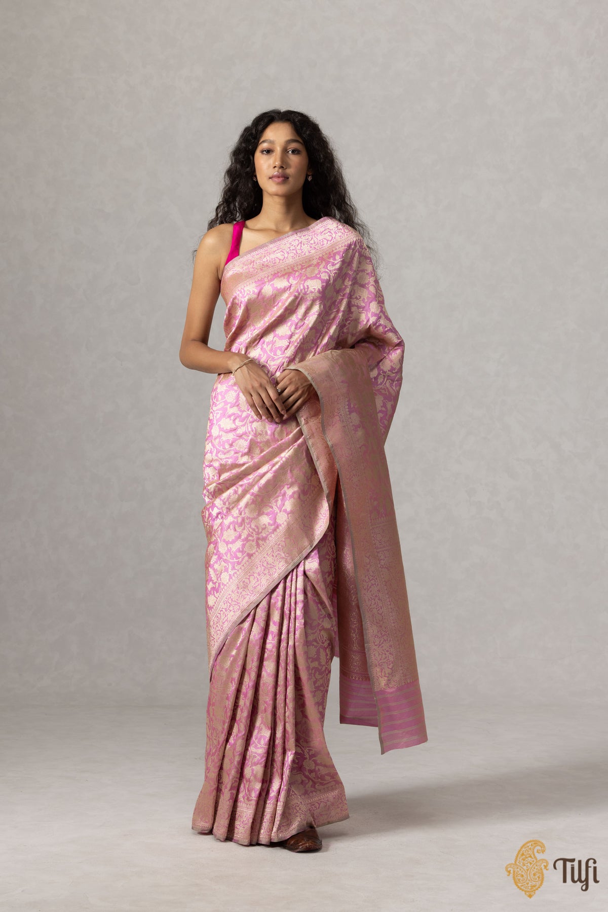 Pista Green-Pink Pure Katan Silk Banarasi Shikargah Handloom Saree
