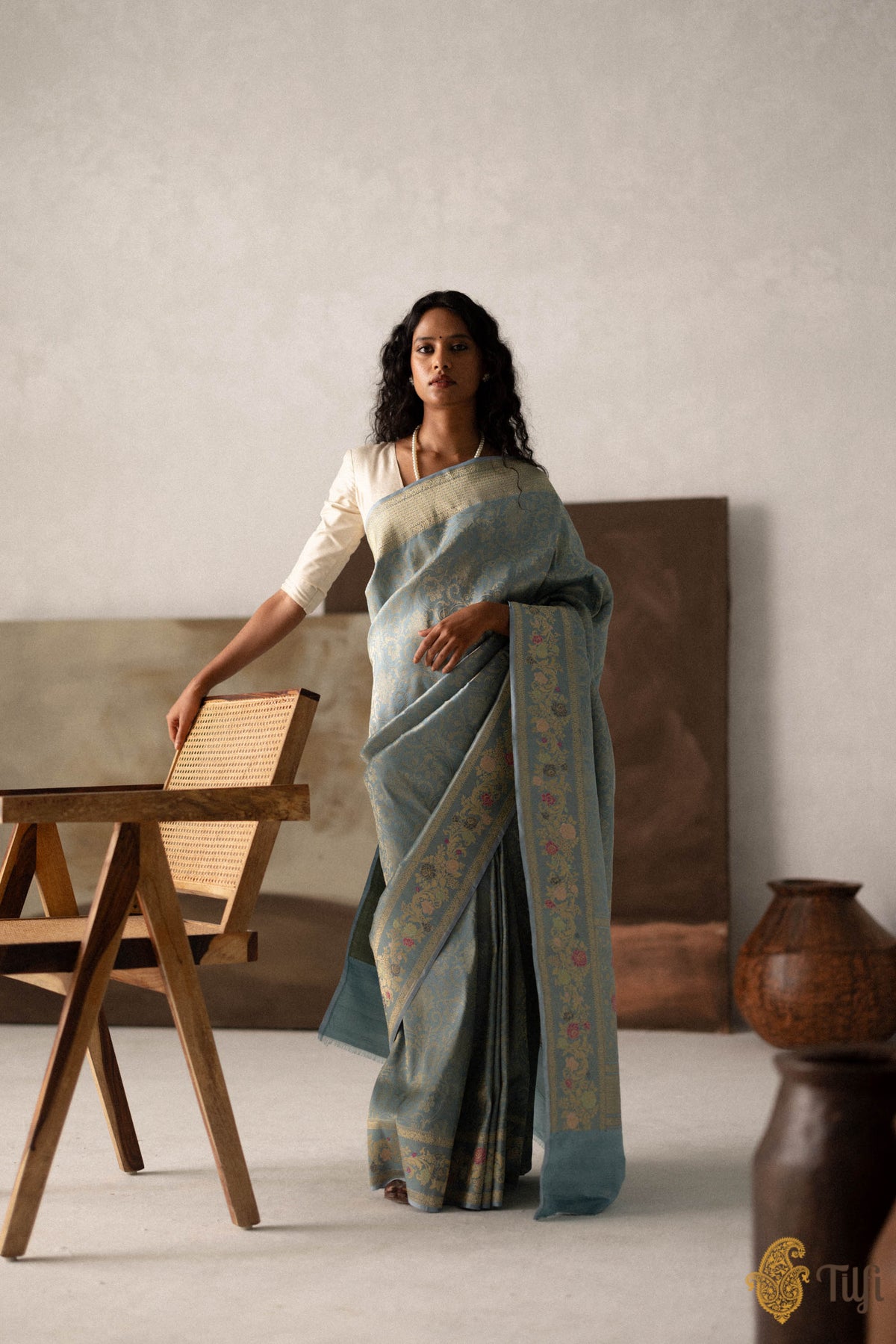 Pre-Order: &#39;Tara&#39; Blue Pure Katan Silk Banarasi Handloom Saree