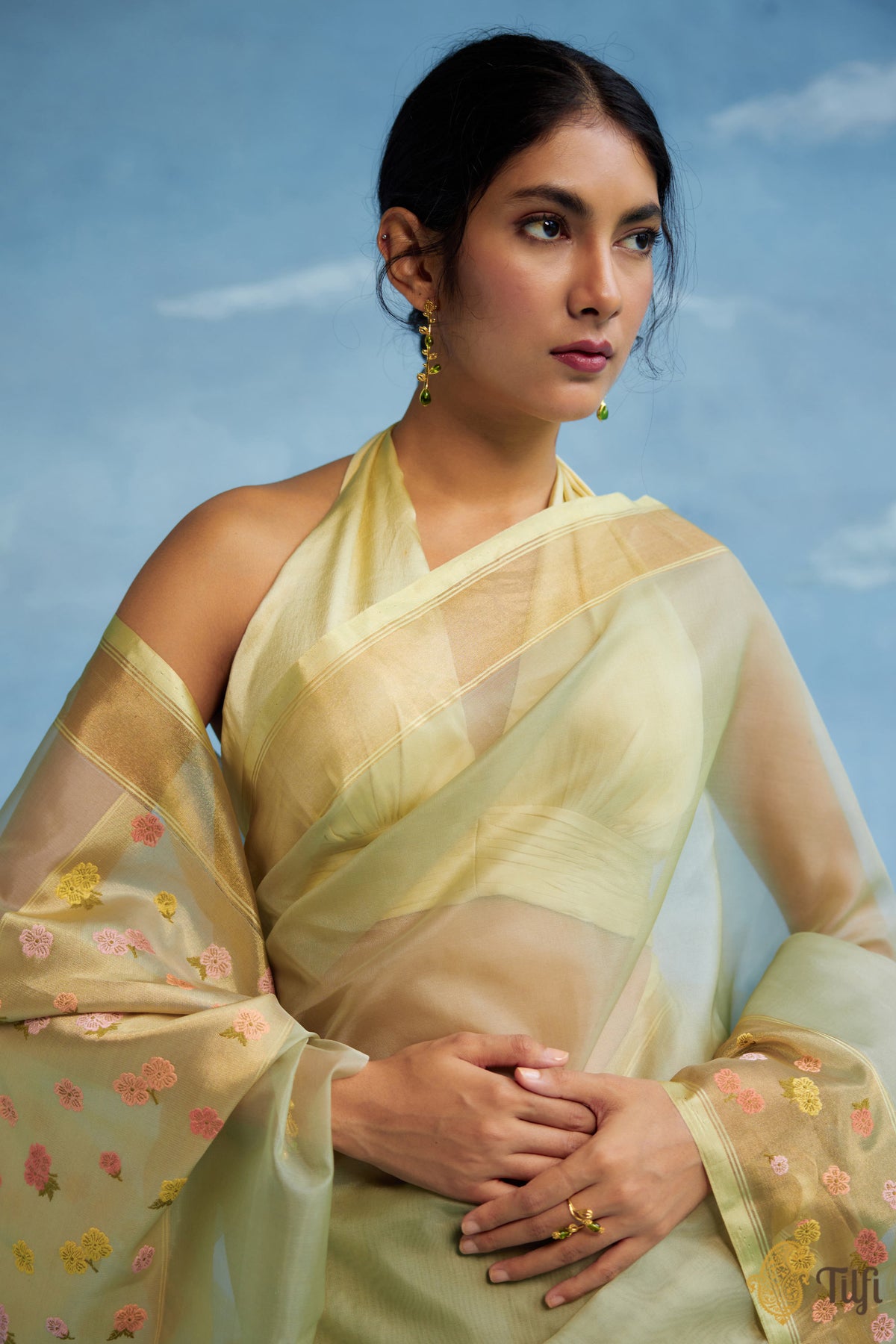 Pastel Sage Pure Kora Silk Tissue Border Banarasi Handloom Saree