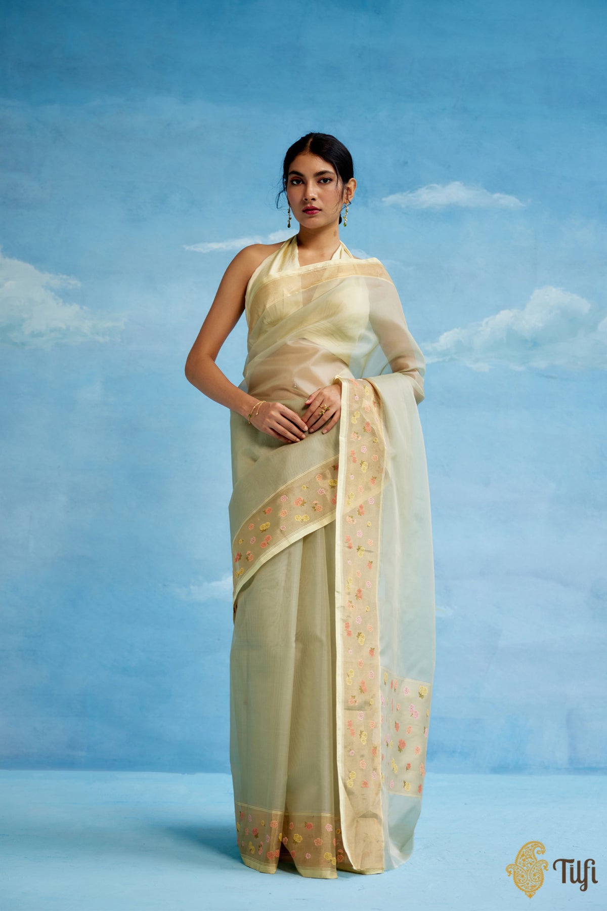 Pastel Sage Pure Kora Silk Tissue Border Banarasi Handloom Saree