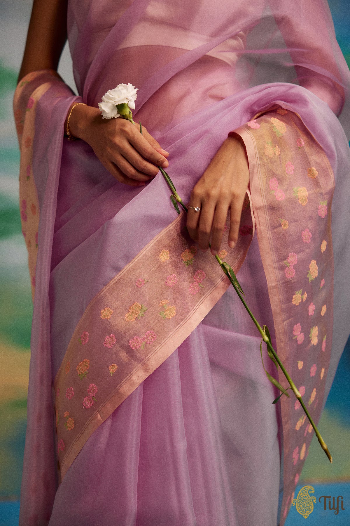 Light Lilac Pure Kora Silk Tissue Border Banarasi Handloom Saree