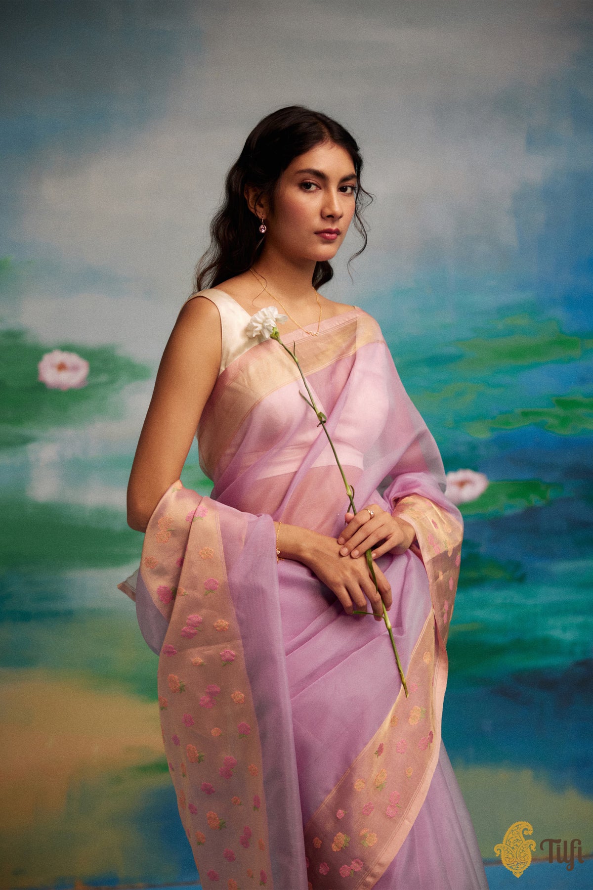 Light Lilac Pure Kora Silk Tissue Border Banarasi Handloom Saree