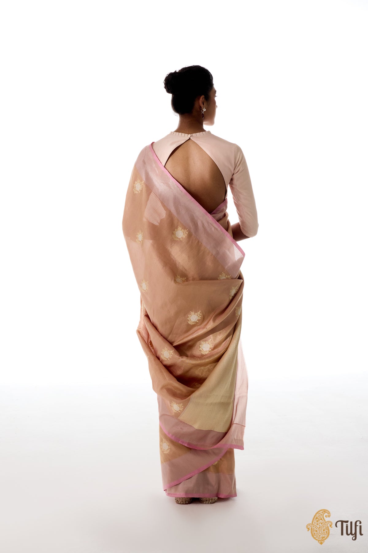 Light Copper-Gold Pure Katan Tissue Banarasi Handloom Saree