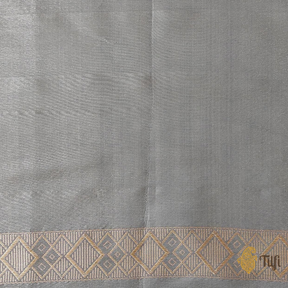Silver-Grey Pure Ektara Silk Tissue Banarasi Handloom Saree