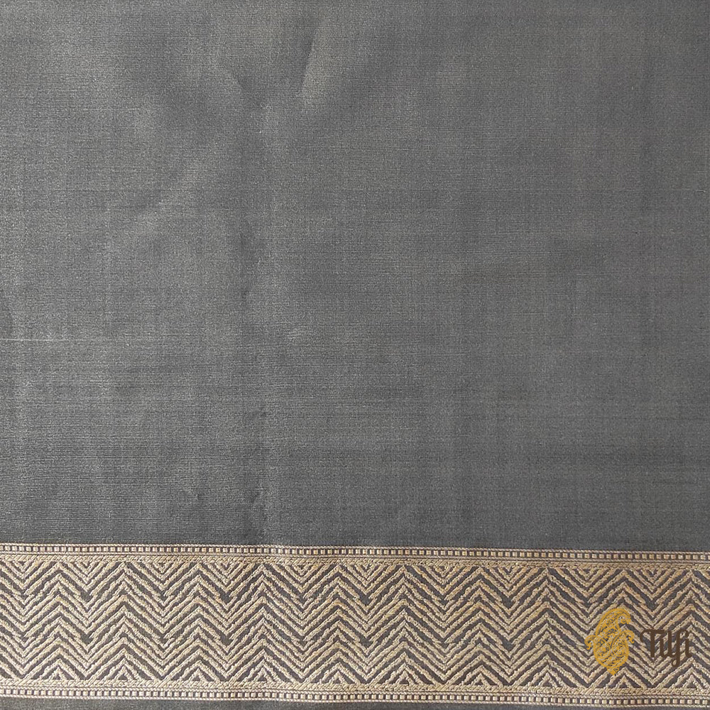 Black-Silver Pure Katan Silk Tissue Banarasi Handloom Saree