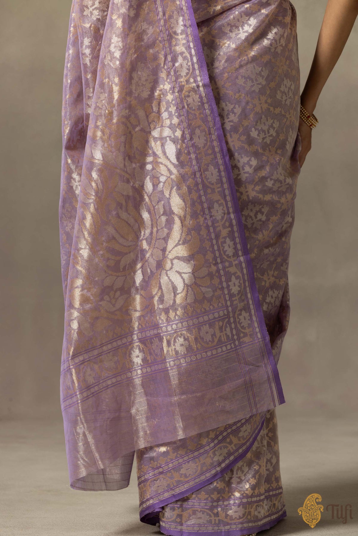 &#39;Kairavi&#39; Lavender Pure Cotton Tissue Real Zari Banarasi Handloom Saree