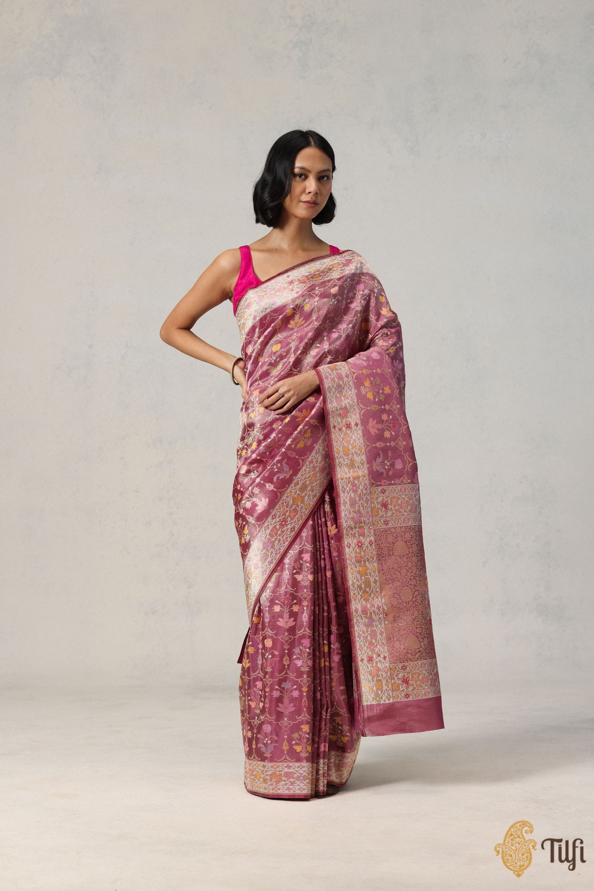 Old Rose Pink Pure Katan Silk Tissue Real Zari Banarasi Handloom Saree