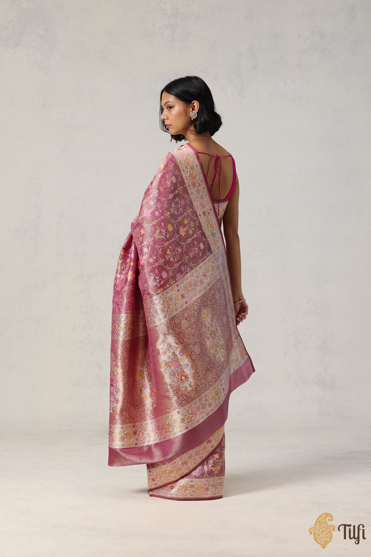 Old Rose Pink Pure Katan Silk Tissue Real Zari Banarasi Handloom Saree