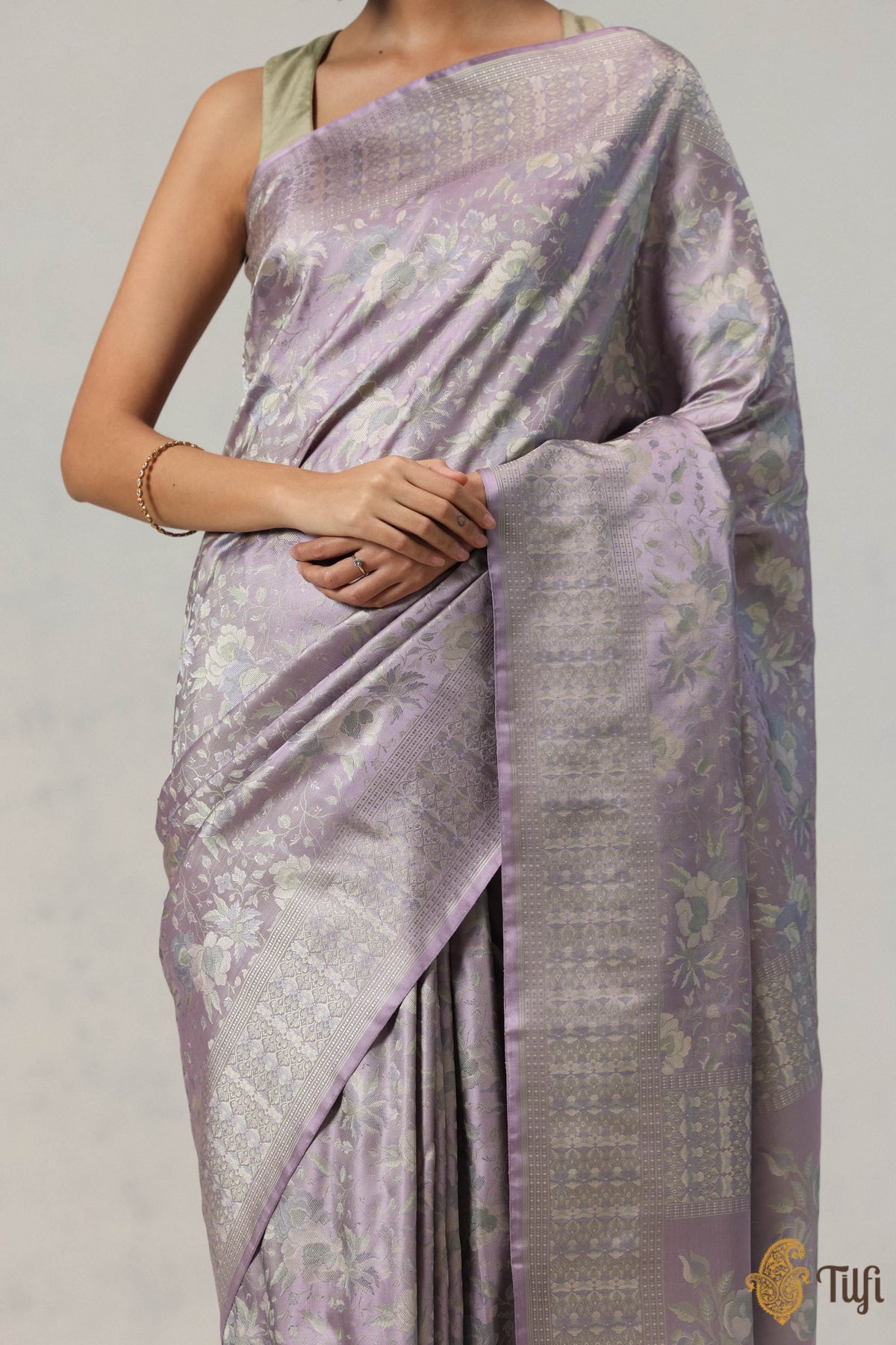&#39;Kaveri&#39; Pastel Mauve Pure Soft Satin Silk Banarasi Handloom Saree
