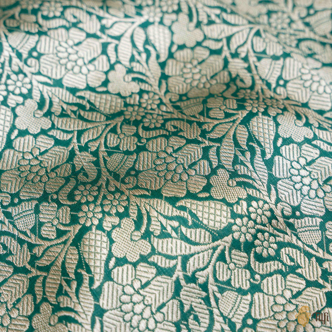 Dark Green Pure Katan Silk Banarasi Handloom Fabric