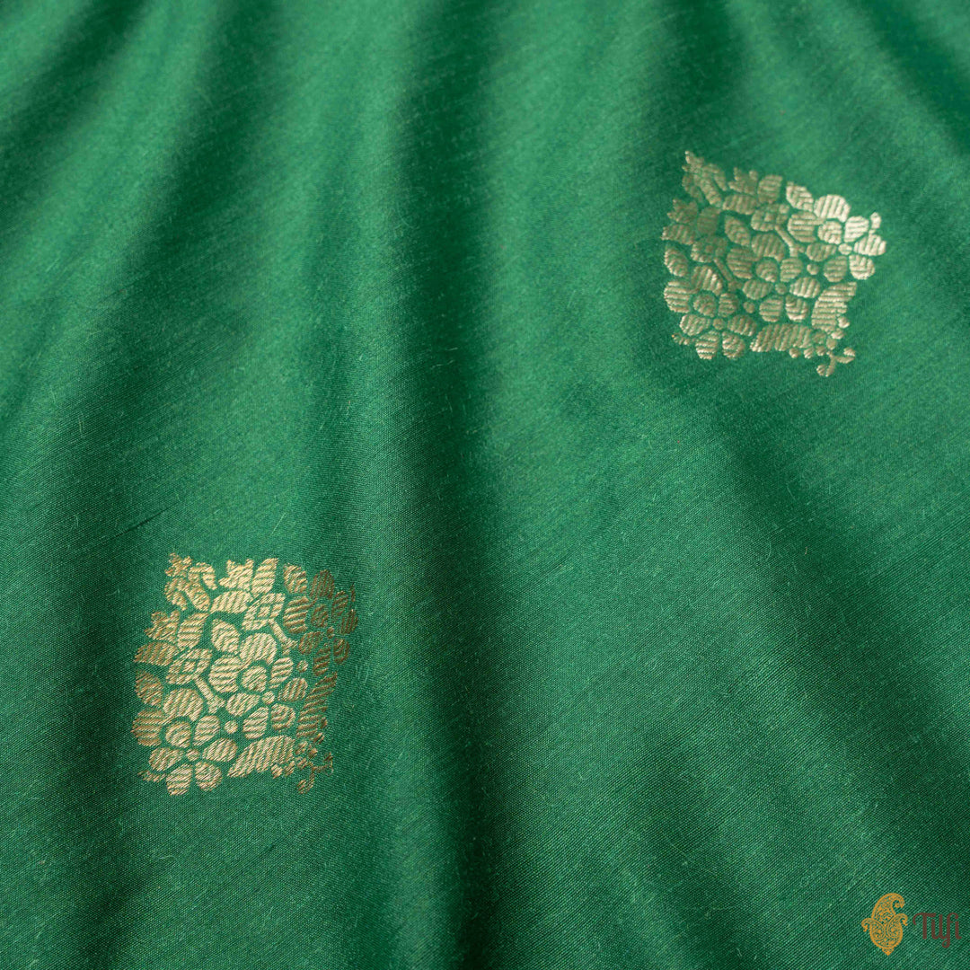 Dark Green Pure Monga Silk Banarasi Handloom Fabric