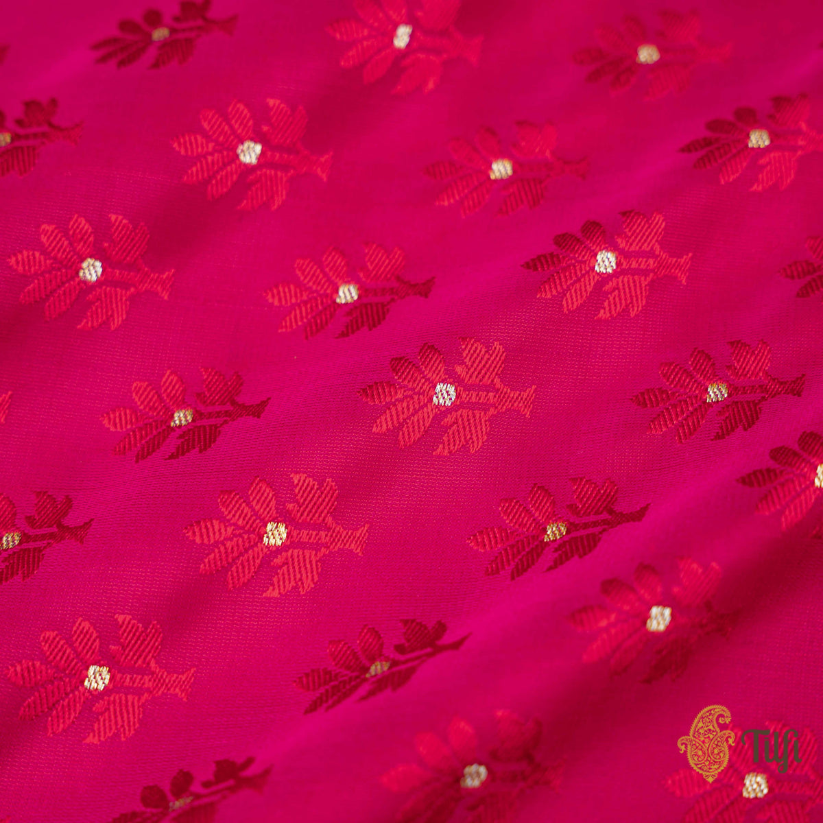 Rani Pink-Red Pure Soft Satin Silk Banarasi Handloom Fabric