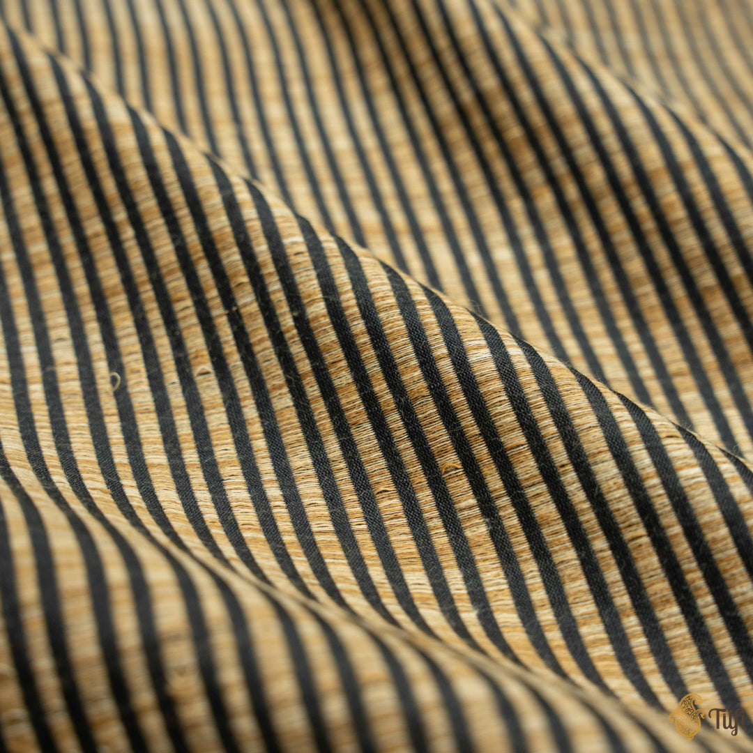 Black-Beige Pure Georgette by Dupion Silk Banarasi Handloom Fabric