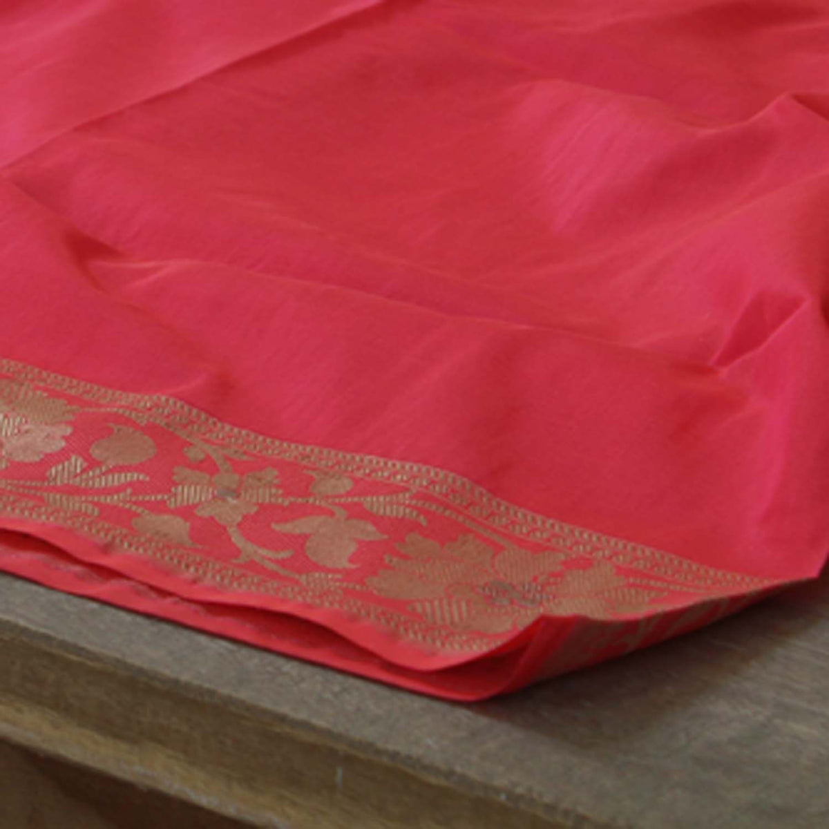 Orange-Rose Pink Pure Katan Silk Banarasi Handloom Dupatta - Tilfi