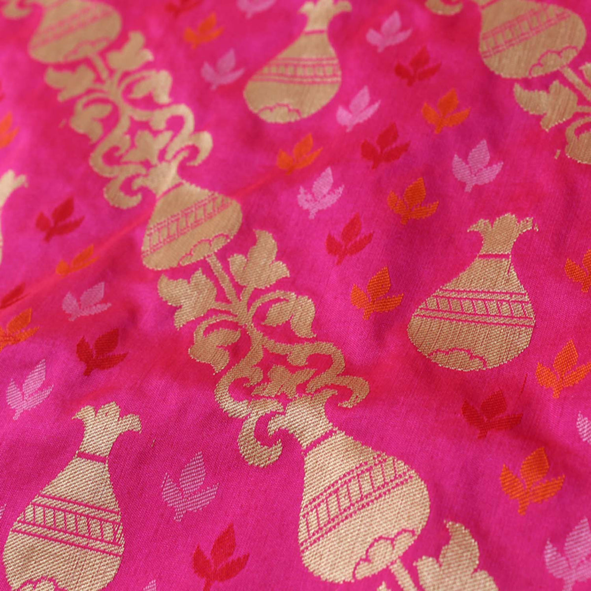 Orange Rose-Pink Pure Katan Silk Banarasi Handloom Dupatta - Tilfi