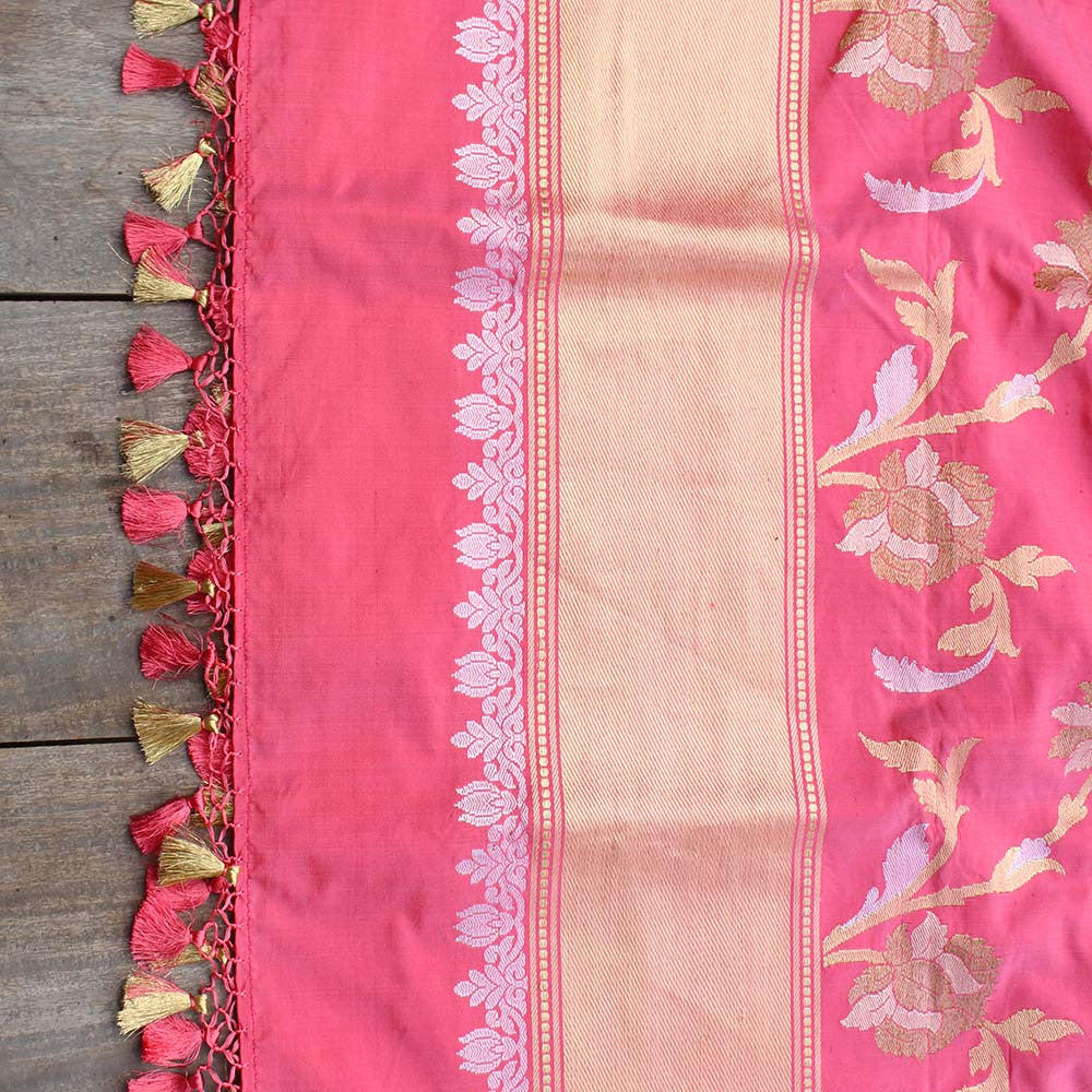 Pink Pure Katan Silk Dupatta &amp; Royal Blue Pure Katan Silk Fabric