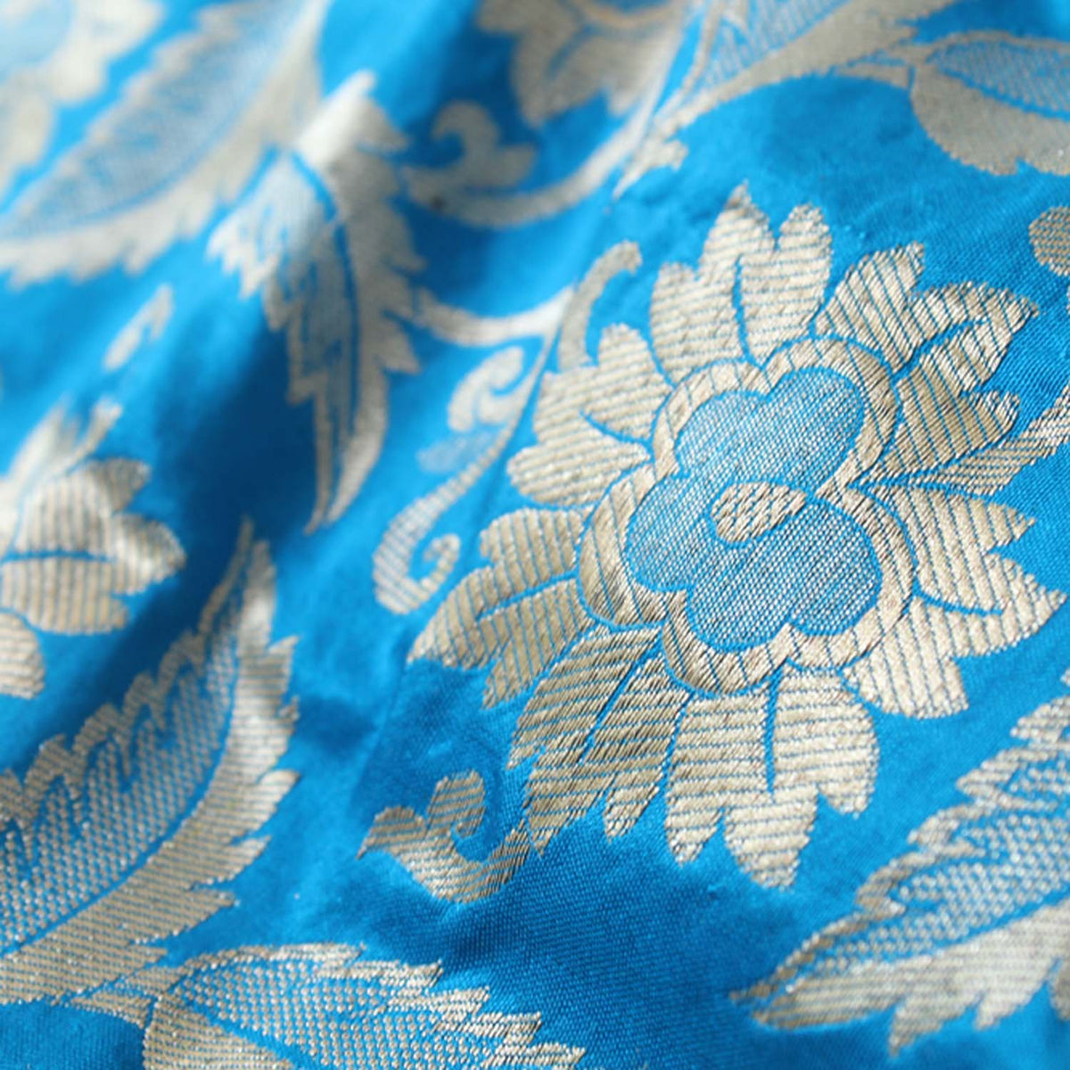 Turquoise Blue Pure Katan Silk Banarasi Handloom Dupatta - Tilfi - 3