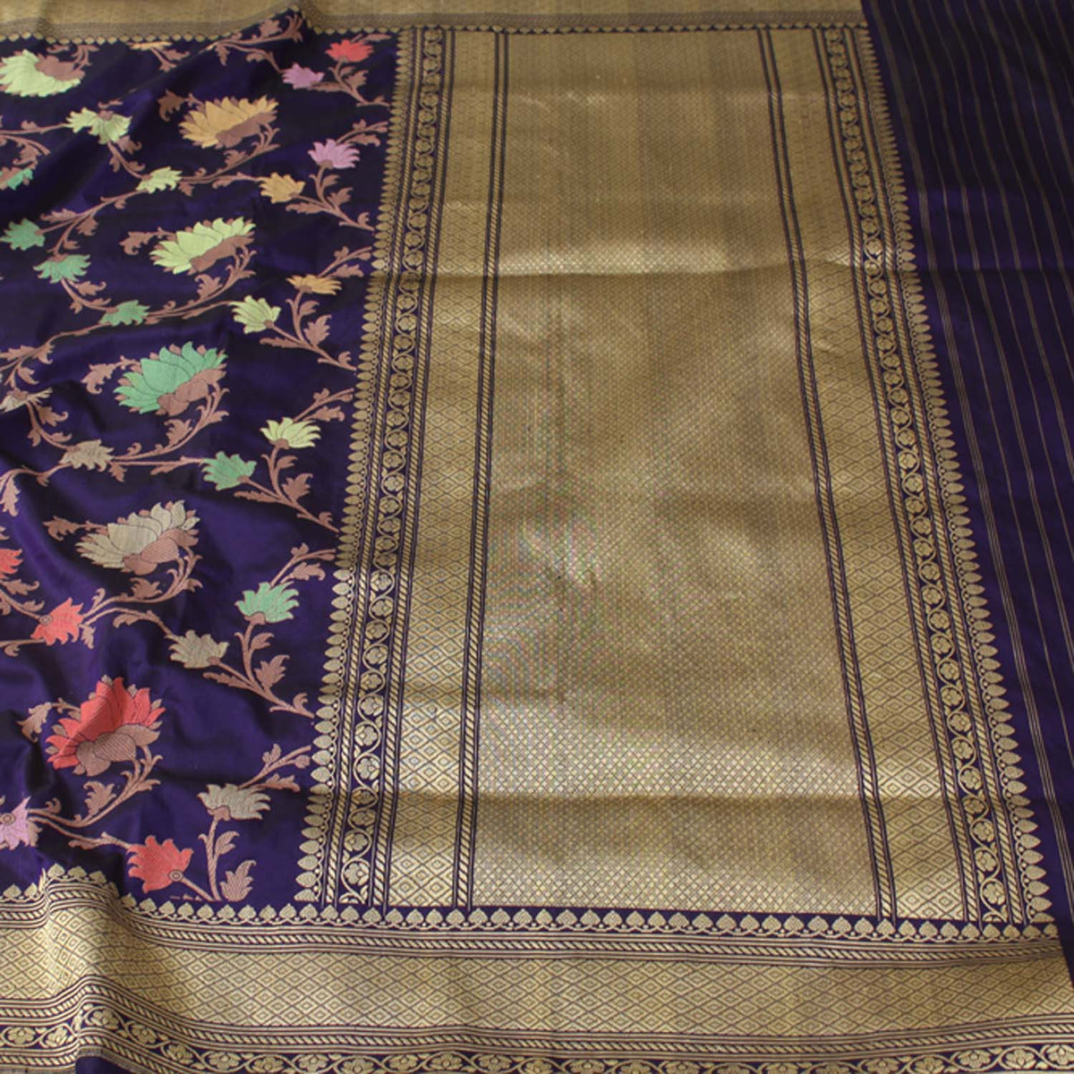 Royal Blue Pure Katan Silk Banarasi Handloom Saree - Tilfi - 2