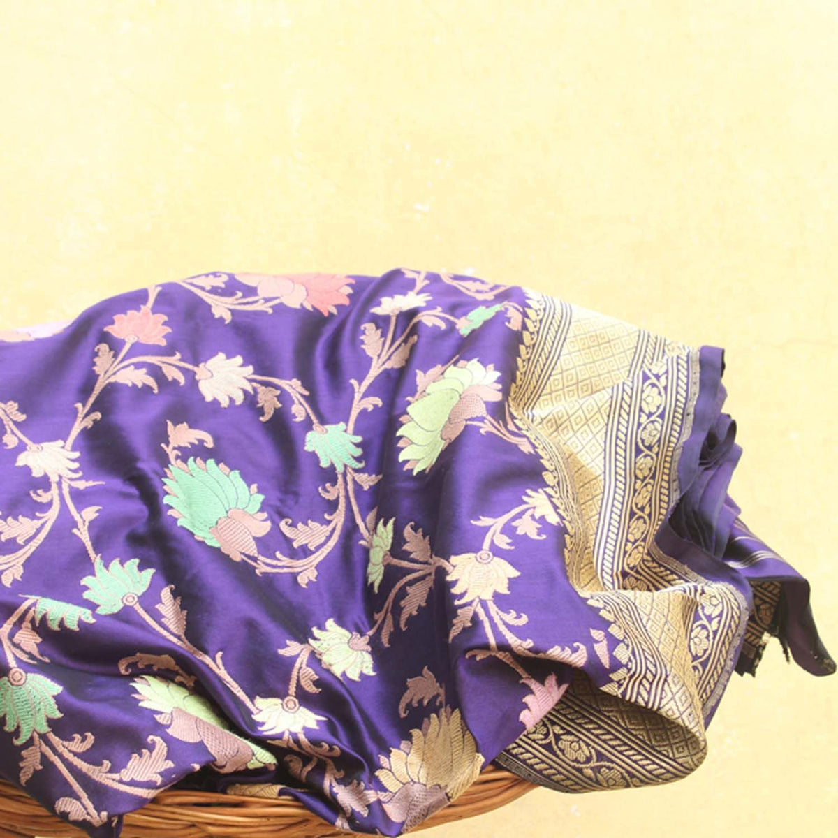 Royal Blue Pure Katan Silk Banarasi Handloom Saree - Tilfi - 1