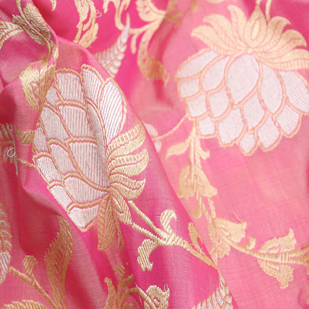Indian Pink Pure Katan Silk Banarasi Handloom Saree - Tilfi - 5