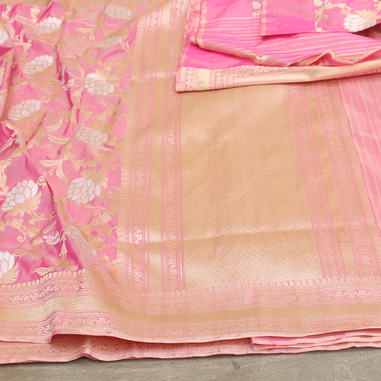 Indian Pink Pure Katan Silk Banarasi Handloom Saree - Tilfi