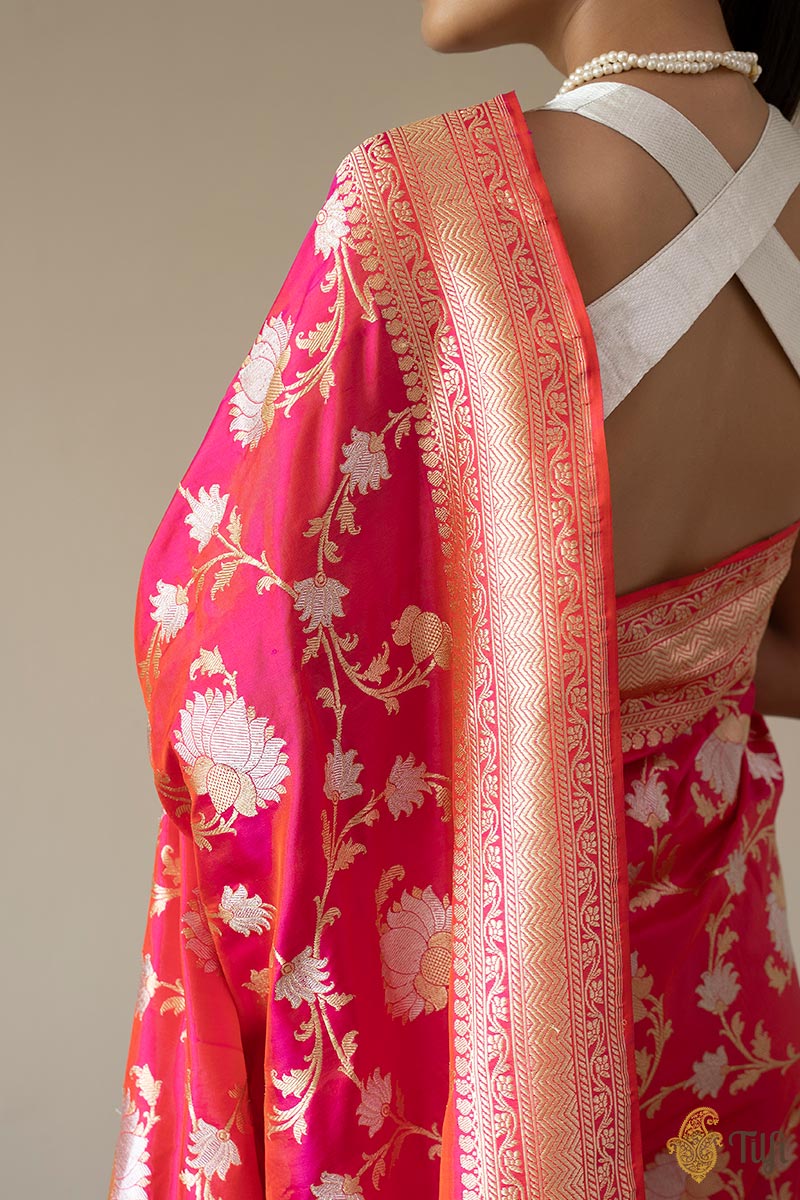 KJ0004-Orange-Pink Pure Katan Silk Banarasi Handloom Saree