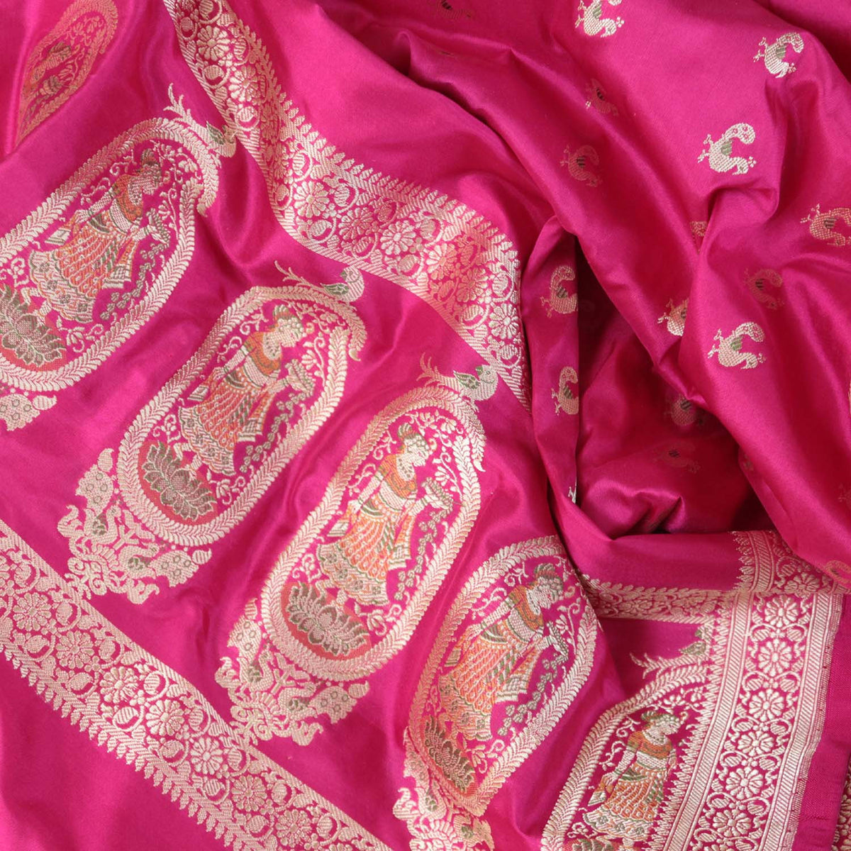 Indian Pink Pure Katan Silk Banarasi Handwoven Dupatta - Tilfi