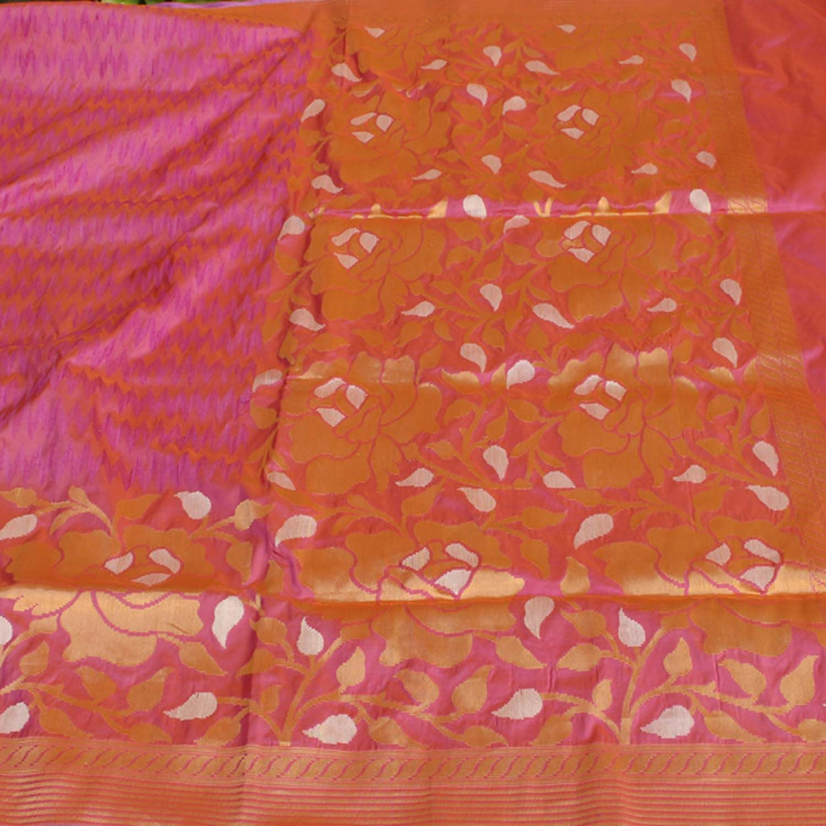 Orange Mauve Pure Katan Silk Banarasi Handloom Saree - Tilfi