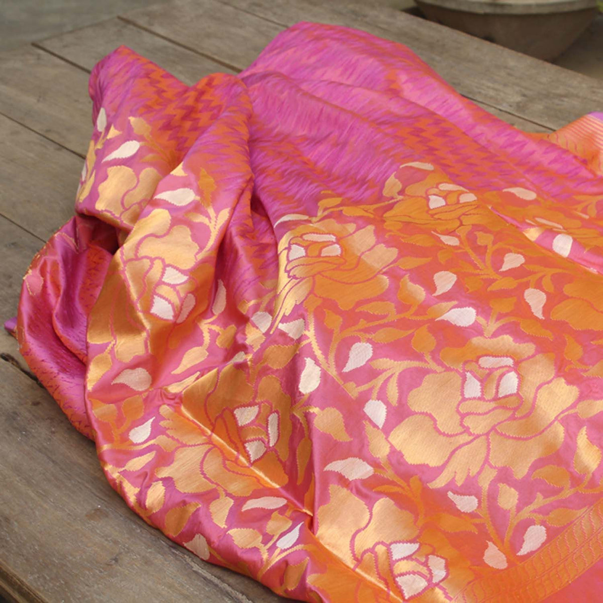 Orange Mauve Pure Katan Silk Banarasi Handloom Saree - Tilfi