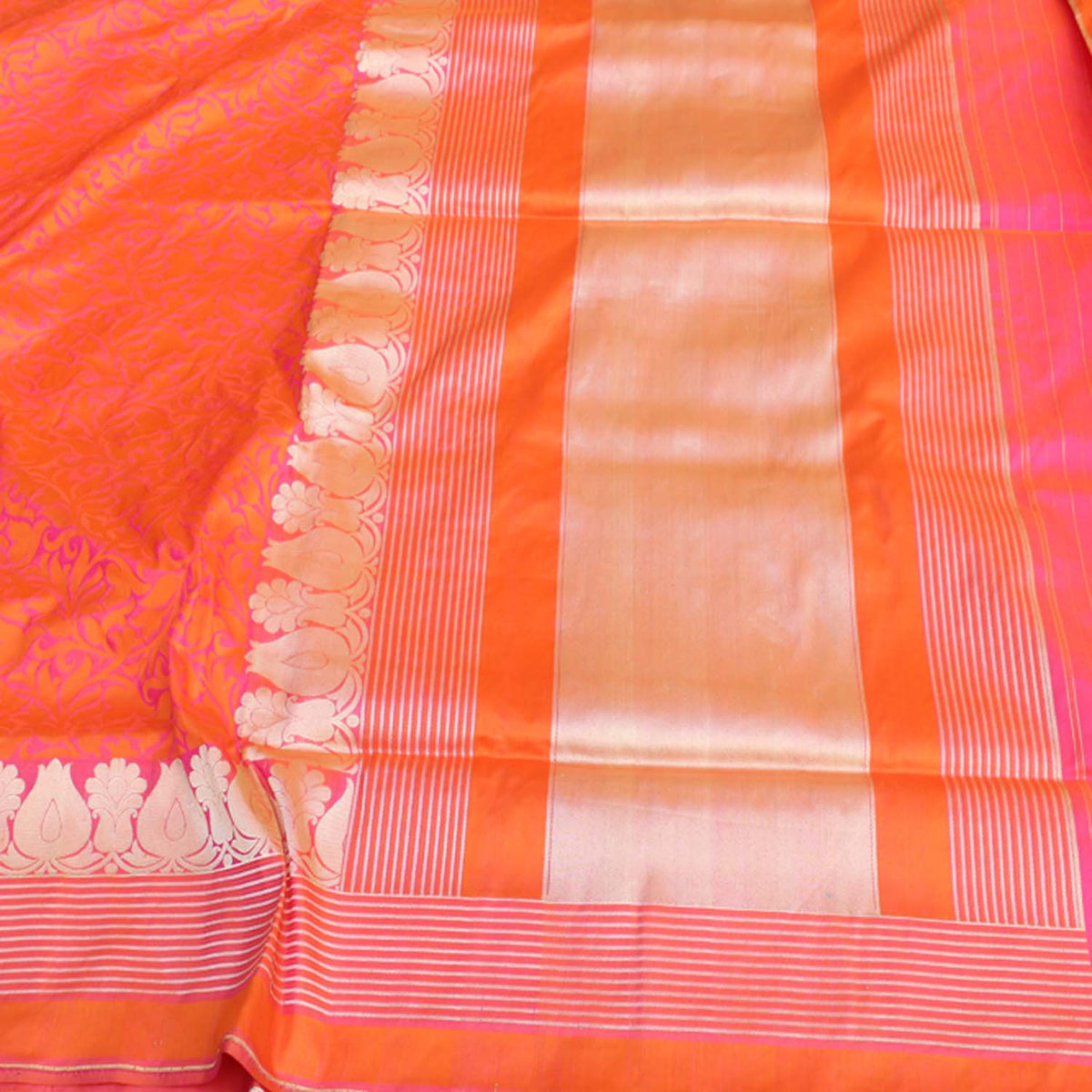 Orange Rose-Pink Pure Katan Silk Banarasi Handloom Saree - Tilfi