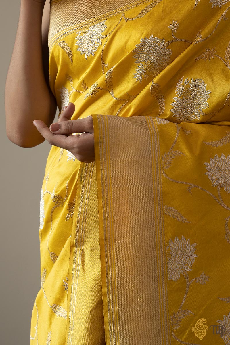 KJ0001-Yellow Pure Katan Silk Banarasi Handloom Saree