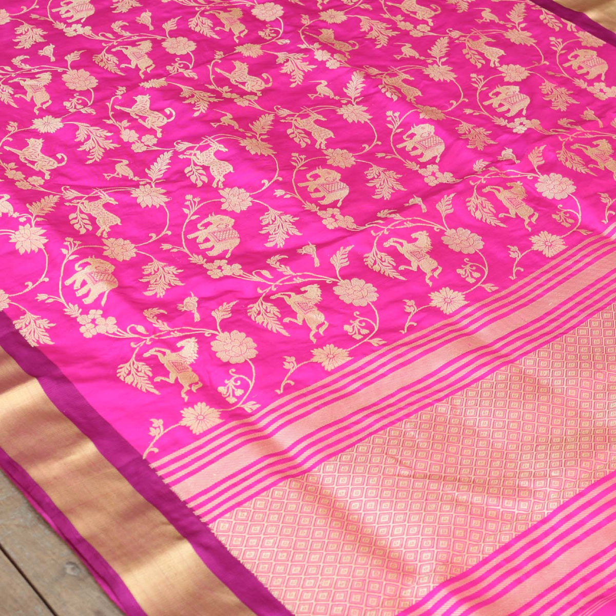 Rose Pink Pure Katan Silk Banarasi Handwoven Dupatta - Tilfi - 2