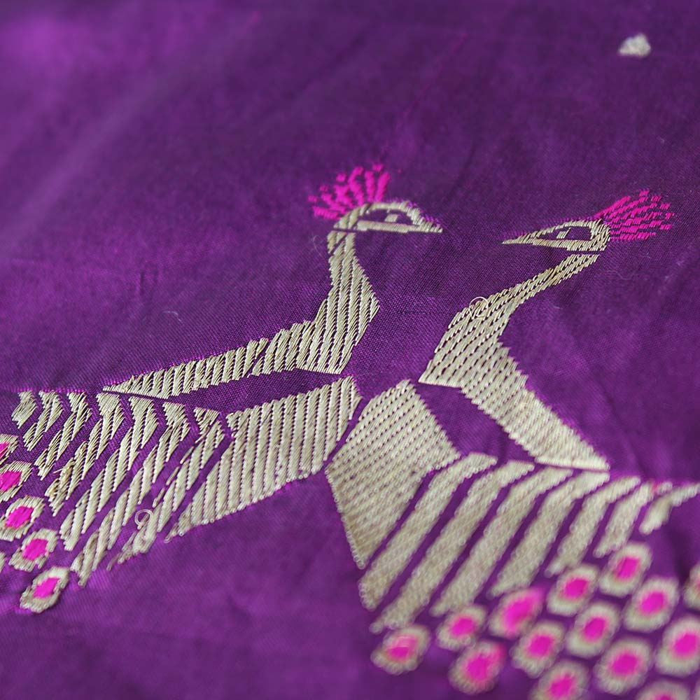 Purple Pure Katan Silk Dupatta &amp; Mauve Pure Katan Silk Fabric