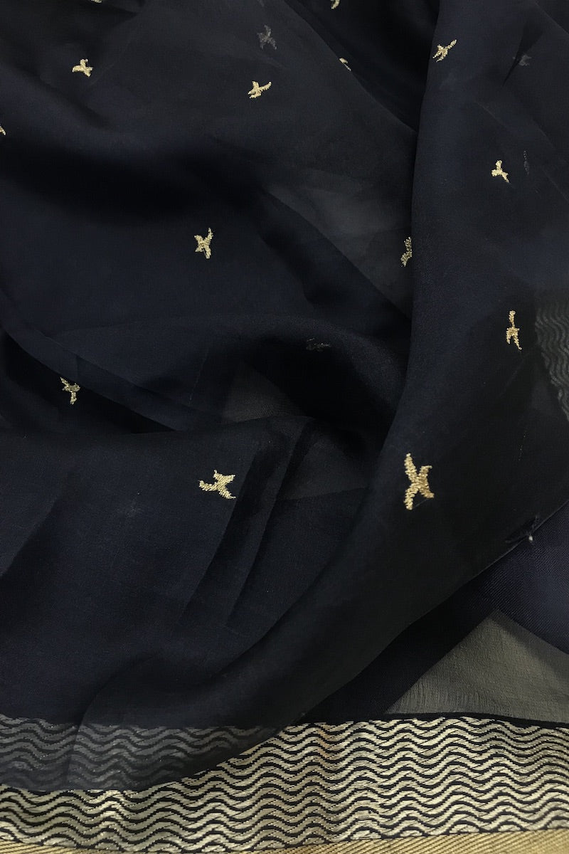 Midnight Blue Pure Katan Silk Banarasi Handloom Made-to-Measure Lehenga