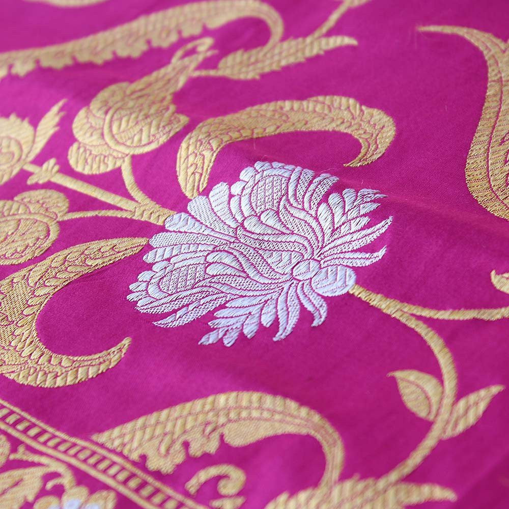 Magenta Pure Katan Silk Dupatta &amp; Mauve Pure Katan Silk Fabric