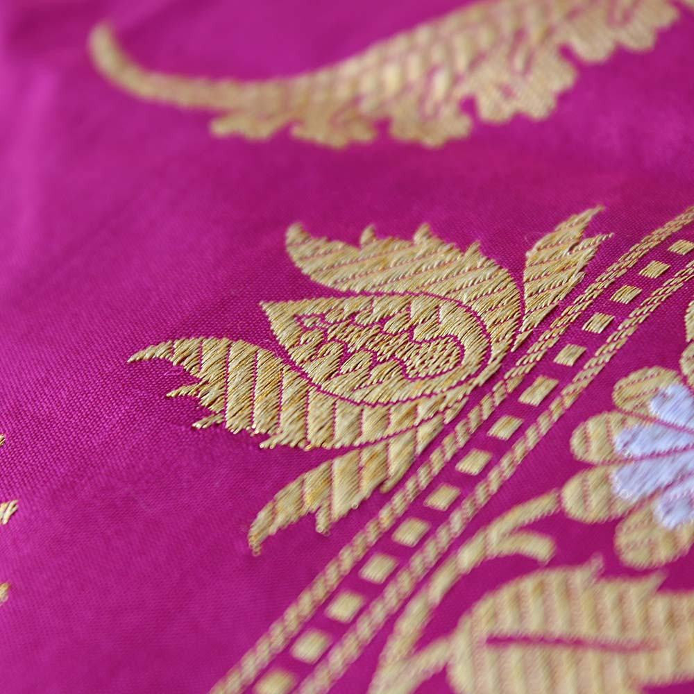 Magenta Pure Katan Silk Dupatta &amp; Mauve Pure Katan Silk Fabric