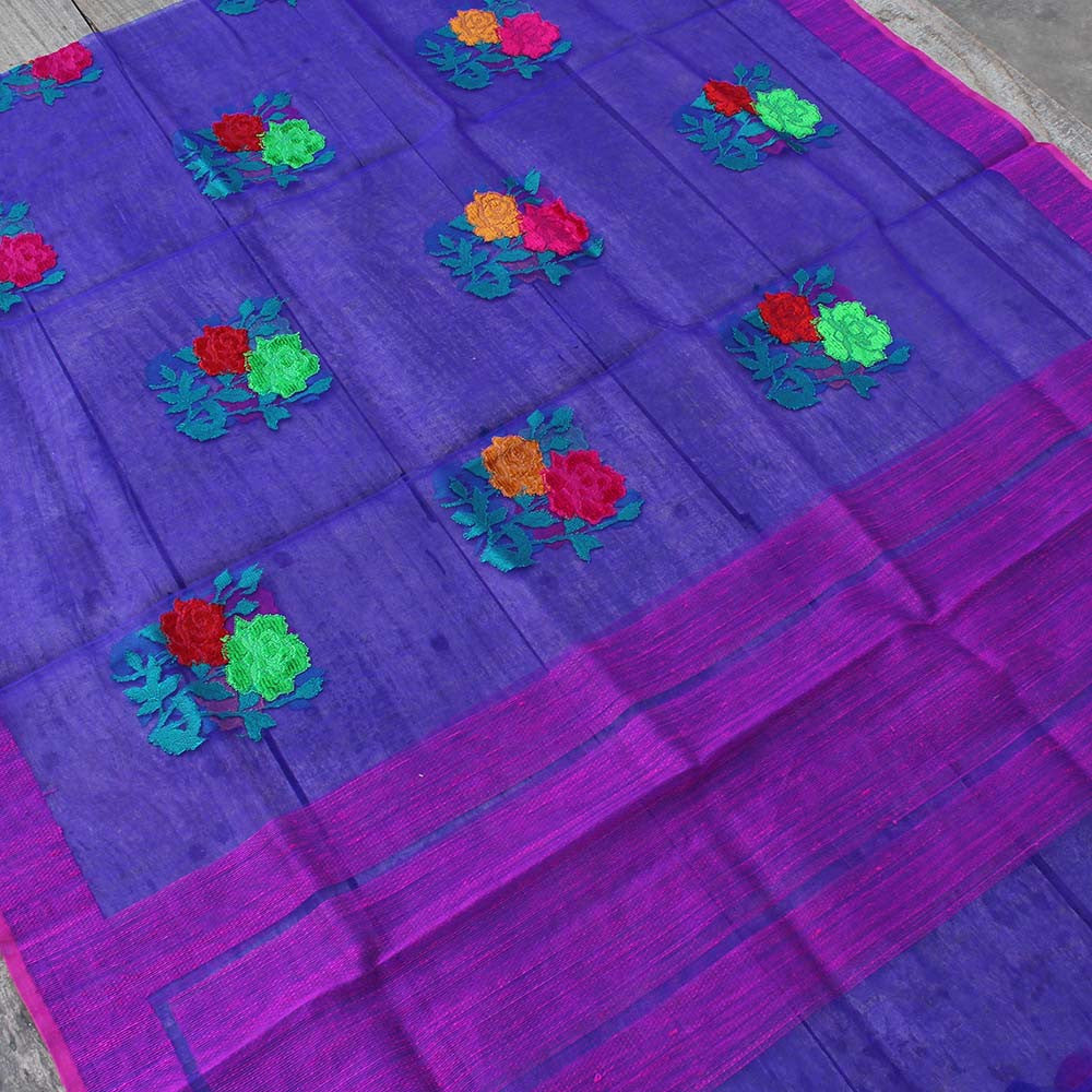 Purple Pure Kora Silk Net Banarasi Handloom Dupatta