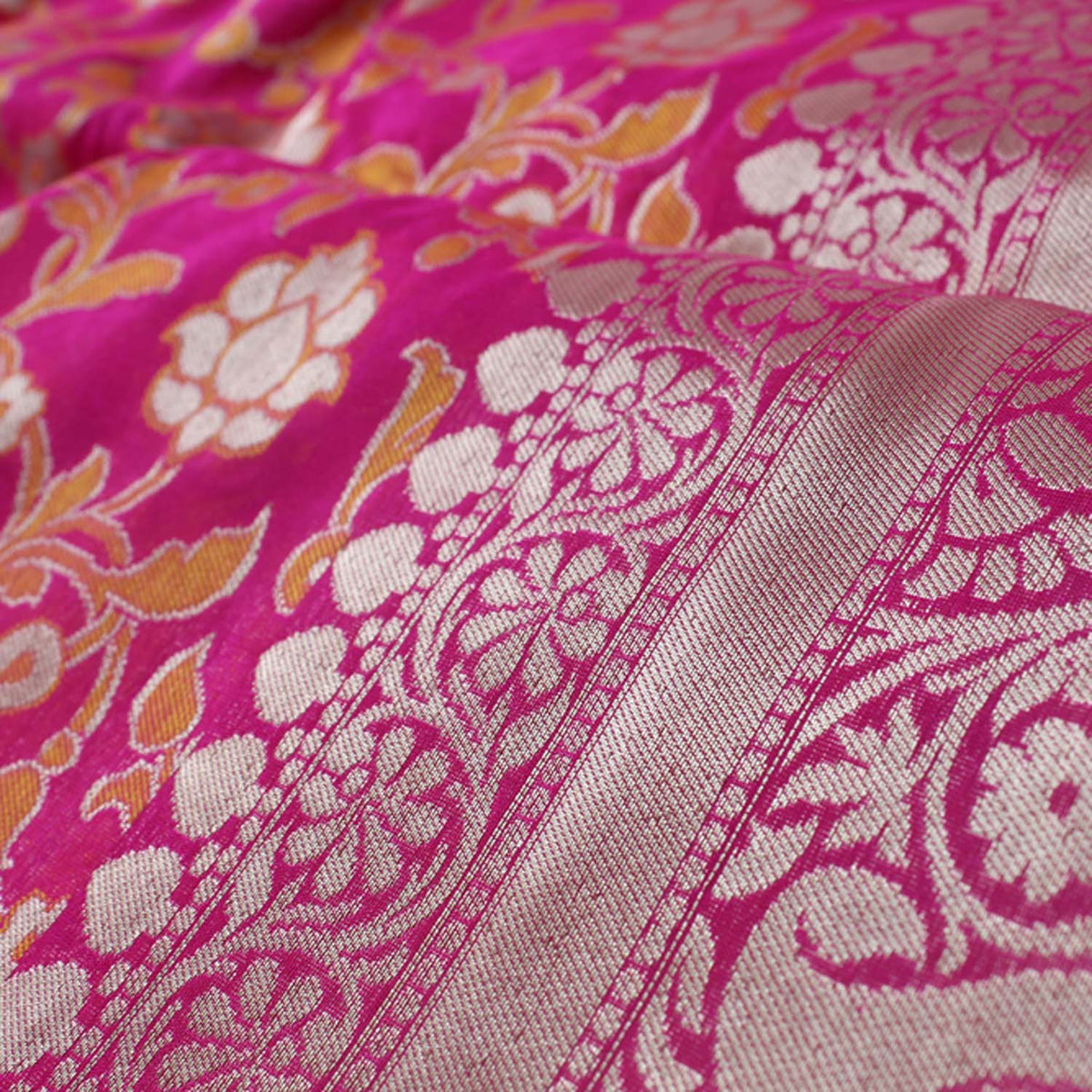 Indian Pink Pure Silk by Georgette Banarasi Handloom Saree - Tilfi - 5
