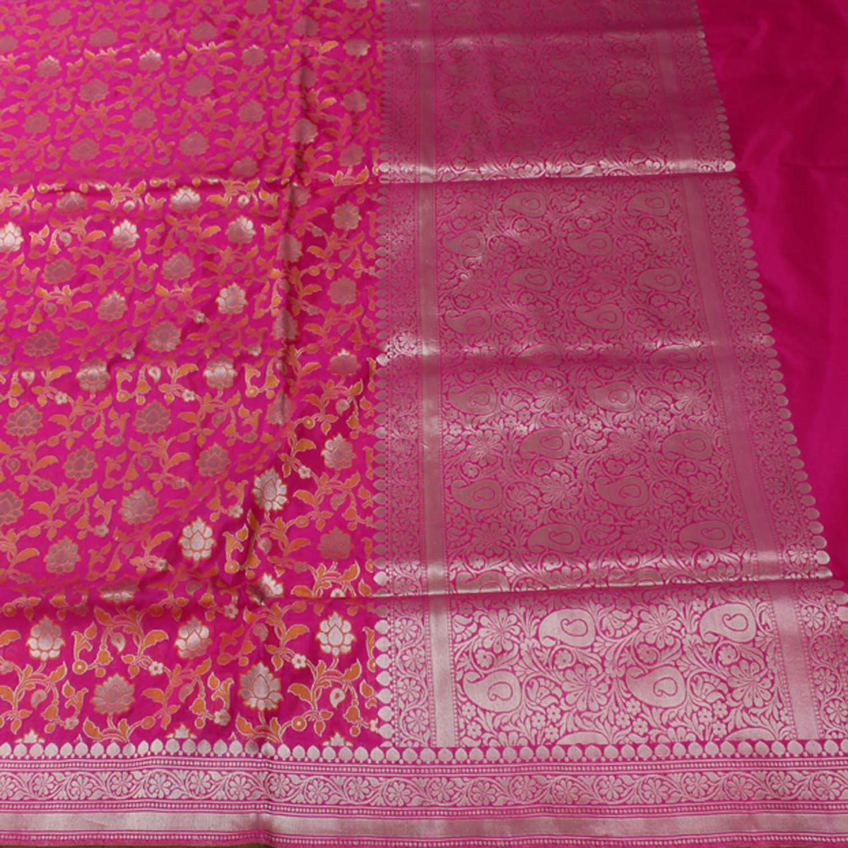 Indian Pink Pure Silk by Georgette Banarasi Handloom Saree - Tilfi