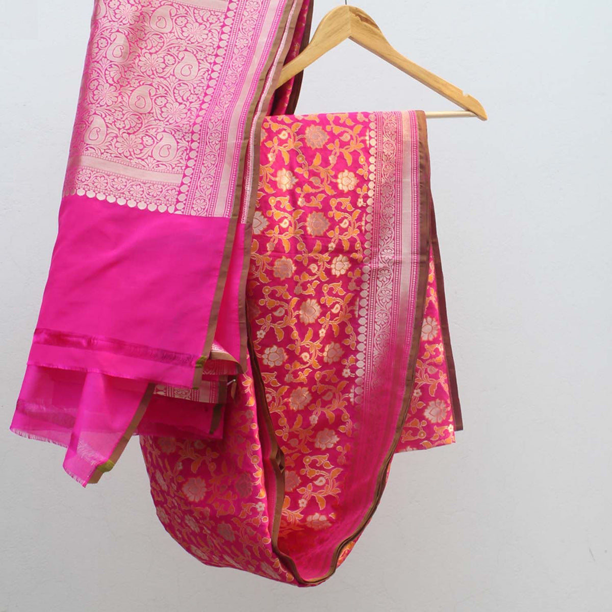 Indian Pink Pure Silk by Georgette Banarasi Handloom Saree - Tilfi - 1