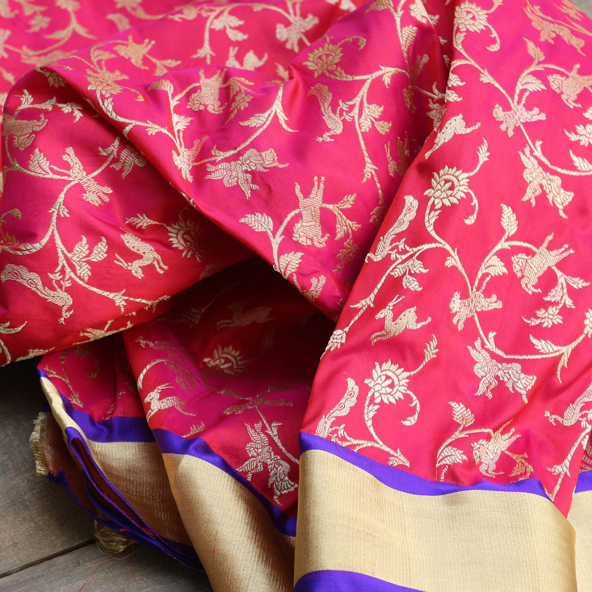 Rani Red Pure Katan Silk Banarasi Handloom Dupatta - Tilfi