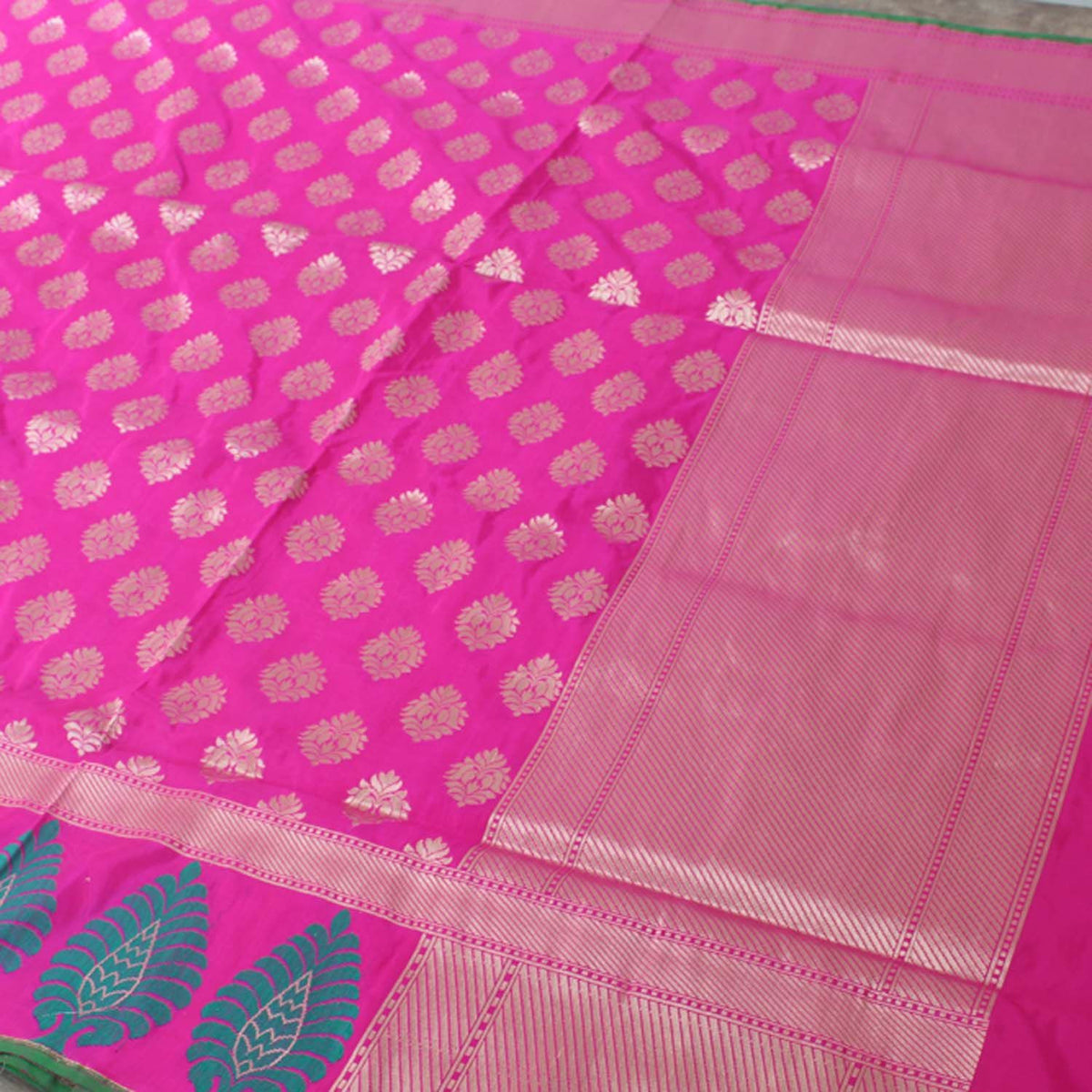 Indian Pink Pure Silk Georgette Banarasi Handloom Saree - Tilfi