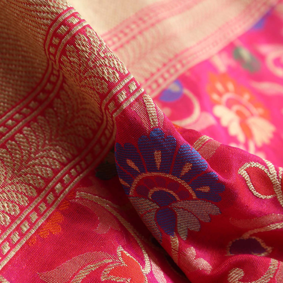 Orange-Indian Pink Pure Silk Georgette Banarasi Handloom Saree - Tilfi