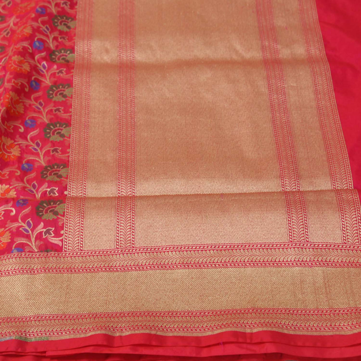 Orange-Indian Pink Pure Silk Georgette Banarasi Handloom Saree - Tilfi - 3