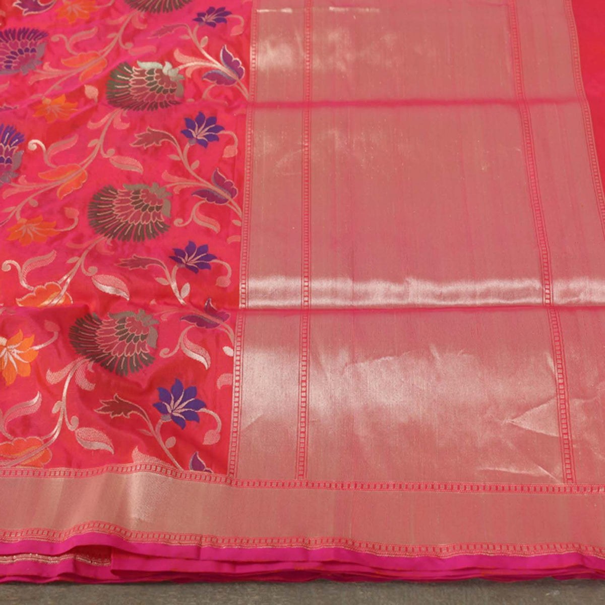 Rose Pink-Orange Pure Silk Georgette Handloom Banarasi Saree - Tilfi - 3